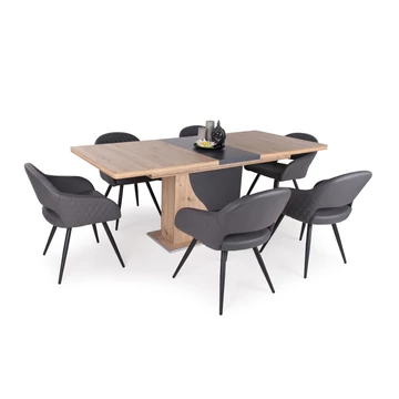 Aliz asztal Cristal szék (Artisan tölgy / Matt sötétszürke - Szürke színben)