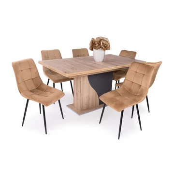 Aliz asztal Kitty szék (Artisan tölgy / Matt sötétszürke - Barna színben)