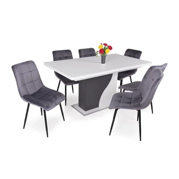 Aliz asztal Kitty szék (Rusztik fehér / Matt sötétszürke - Szürke színben)