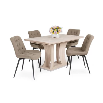 Bella asztal - Korina szék étkezőgarnitúra (Sonoma tölgy / Barna színben)