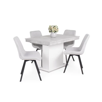 Flóra asztal - Milla forgó étkezőszék étkezőgarnitúra (Beton - Fehér / Világosszürke színben)