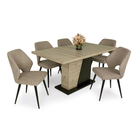 Norton asztal - Aspen szék (Artisan tölgy / Matt fekete / Világosbarna)