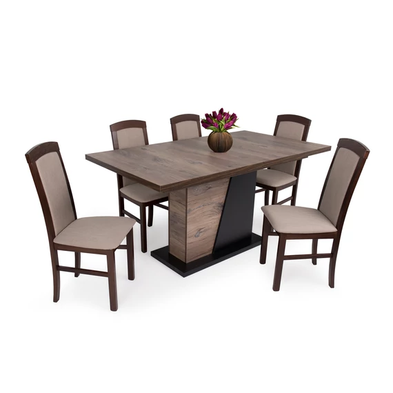 Norton asztal - Barbi szék (Sötét justus tölgy / Matt fekete / Dió)