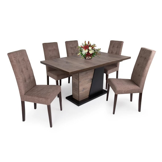 Norton asztal - Nicol szék (Sötét justus tölgy / Matt fekete / Világosbarna)