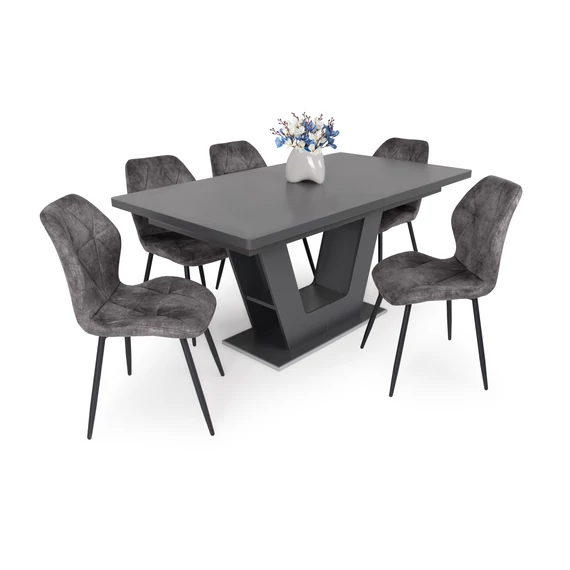 Prága asztal - Vanda szék (Matt sötétszürke / Sötétszürke)